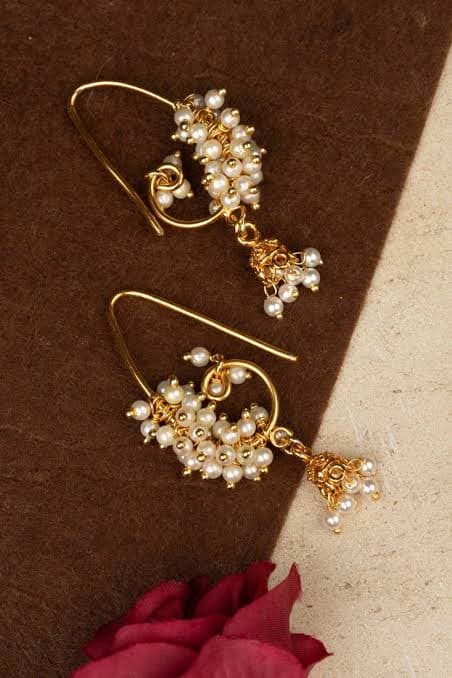 Pearl Earchains with Gold Drops