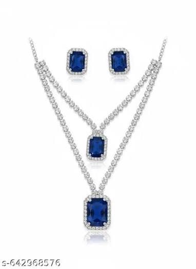 AD Stone Necklace Set — blue